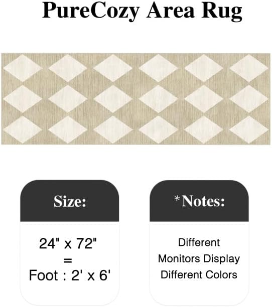 2x6 Runner Checkered Rug for Hallways Beige Washable Long Carpet Non-Slip Low Pile Boho Indoor Accent Throw Rug for Entrance Kitchen Bedroom Dining Laundry