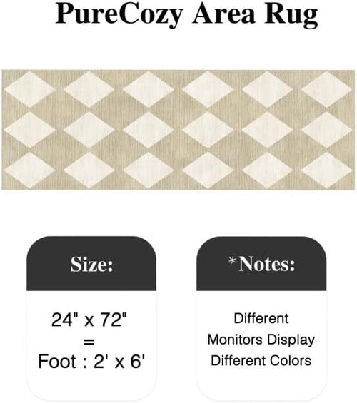 2x6 Runner Checkered Rug for Hallways Beige Washable Long Carpet Non-Slip Low Pile Boho Indoor Accent Throw Rug for Entrance Kitchen Bedroom Dining Laundry