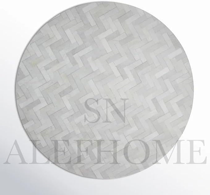 Sn Alef Home Soft Textured Round Rug | White & Grey Woven Carpet for Living Room Bedroom | Minimalist Handcrafted Circular Floor Mat for Home & Decor (Gray_6x6 ft)