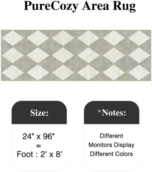 2x8 Runner Checkered Rug for Hallways Grey Washable Long Carpet Non-Slip Low Pile Boho Indoor Accent Throw Rug for Entrance Kitchen Bedroom Dining Laundry