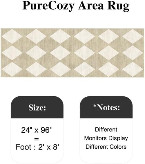 2x8 Runner Checkered Rug for Hallways Beige Washable Long Carpet Non-Slip Low Pile Boho Indoor Accent Throw Rug for Entrance Kitchen Bedroom Dining Laundry