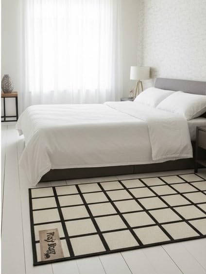 Handmade Wool Area Rug & Runner | Modern Grid Pattern Carpet for Living Room, Bedroom, Hallway & Home Décor | Multiple