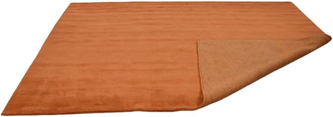 Hand Knotted Loom Wool ECO-Friendly Area Rugs - 8'x8', Square, Orange Color, Solid Plain Design, High Pile Thick Handmade Anti Skid Area Rugs for Living Room, Bed Room (L00111)
