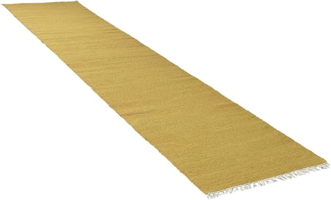 Rugsotic Carpets Hand Woven Flat Weave Kilim Wool 2'6''x10' Runner Area Rug Solid Gold D00111
