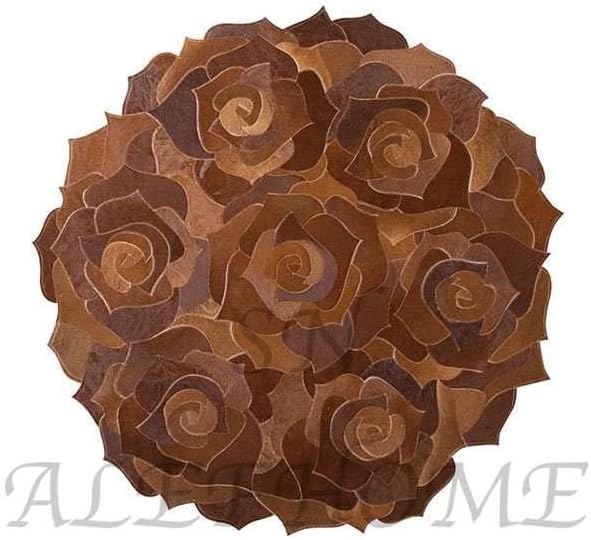 Round Floral Area Rug – Elegant Textured Rose Design – Soft Decorative Circle Mat with Non-Slip Backing for Living Room, Bedroom, Nursery, or Entryway(Brown_5x5 ft)