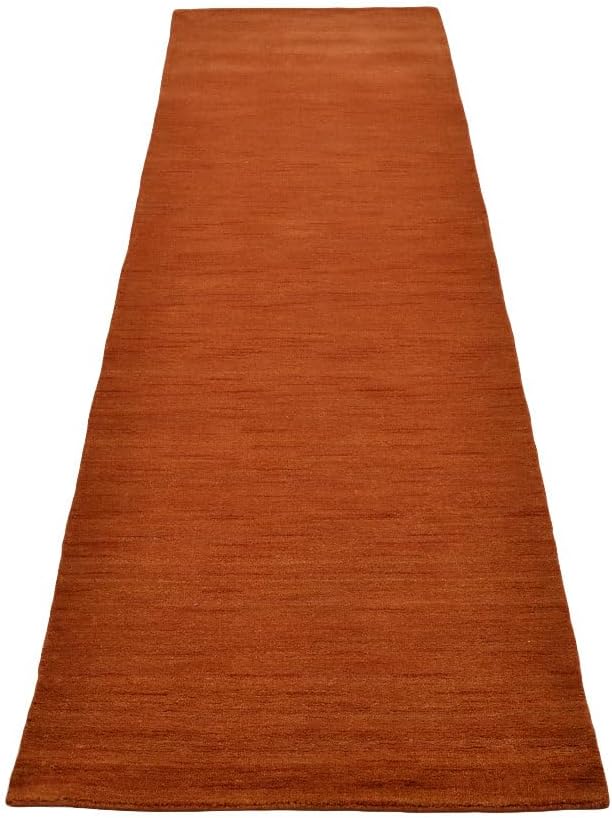 Hand Knotted Loom Wool ECO-Friendly Area Rugs - 2'6"x8', Runner, Orange Color, Solid Plain Design, High Pile Handmade Anti Skid Area Rugs for Living Room, Bed Room (L00111)
