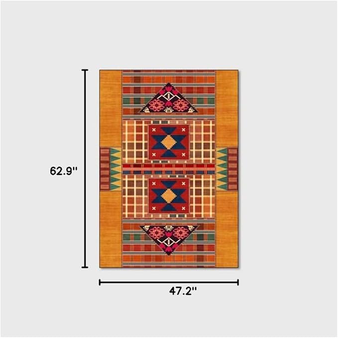 Vintage Boho Area Rugs Multicolor Ethnic Style Geometric Splicing Carpets Bedroom Living Room Kitchen Floor Mats Indoor Outdoor Non-Shedding Runner Rug Home Décor Carpet 4' X 5.2'