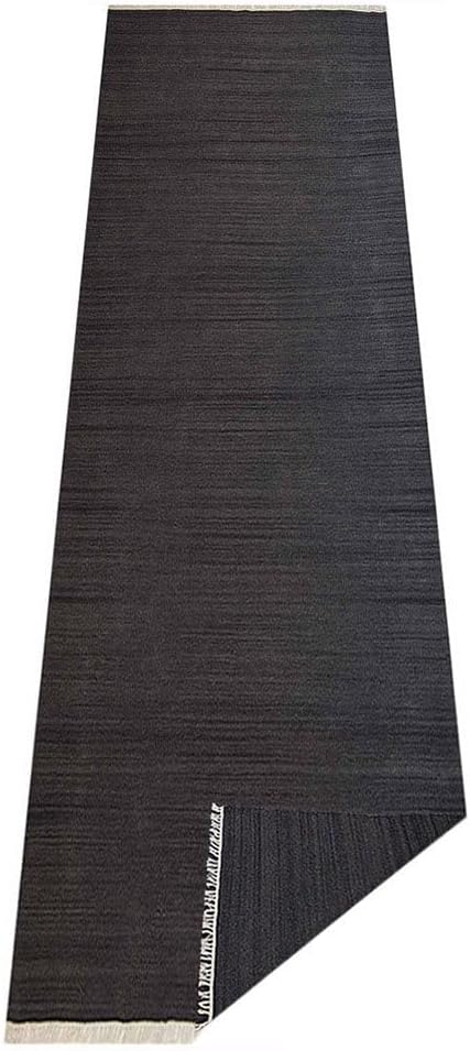 Rugsotic Carpets Hand Woven Flat Weave Kilim Wool ECO-Friendly Area Rugs - 2'6"x8', Runner Shape, Charcoal Color, Solid Plain Design, Low Pile Handmade Rugs for Living Room, Bed Room (D00111)