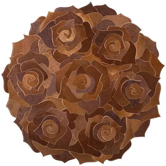 Round Floral Area Rug – Elegant Textured Rose Design – Soft Decorative Circle Mat with Non-Slip Backing for Living Room, Bedroom, Nursery, or Entryway (Brown_3x3 ft)