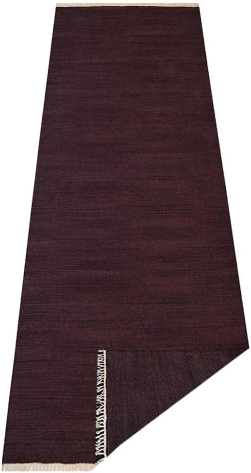Rugsotic Carpets Hand Woven Flat Weave Kilim Wool 2'6''x6' Runner Area Rug Solid Plum D00111