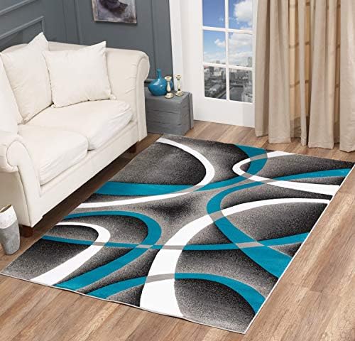 GLORY RUGS Modern Area Rug 5x7 Turquoise Swirls Carpet Bedroom Living Room Contemporary Dining Accent
