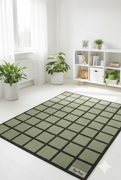 Handmade Wool Area Rug & Runner | Modern Grid Pattern Carpet for Living Room, Bedroom, Hallway & Home Décor | Multiple