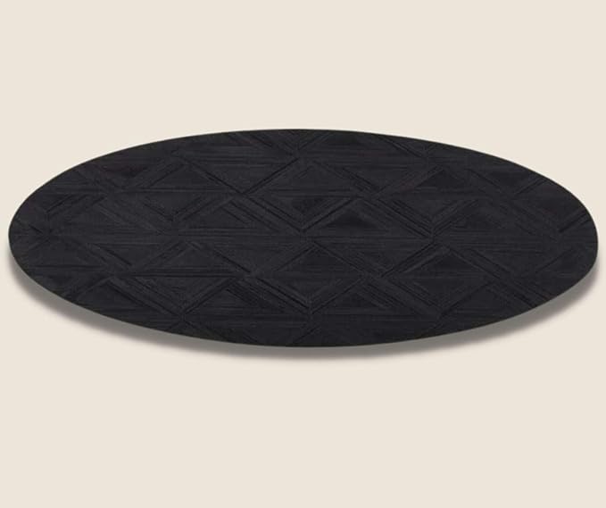 Black Round Area Rug 7×7 ft – Anti-Slip Cowhide Leather Rug with Geometric Pattern for Living Room, Bedroom, Dining Room, Kids Room & Modern Home Decor