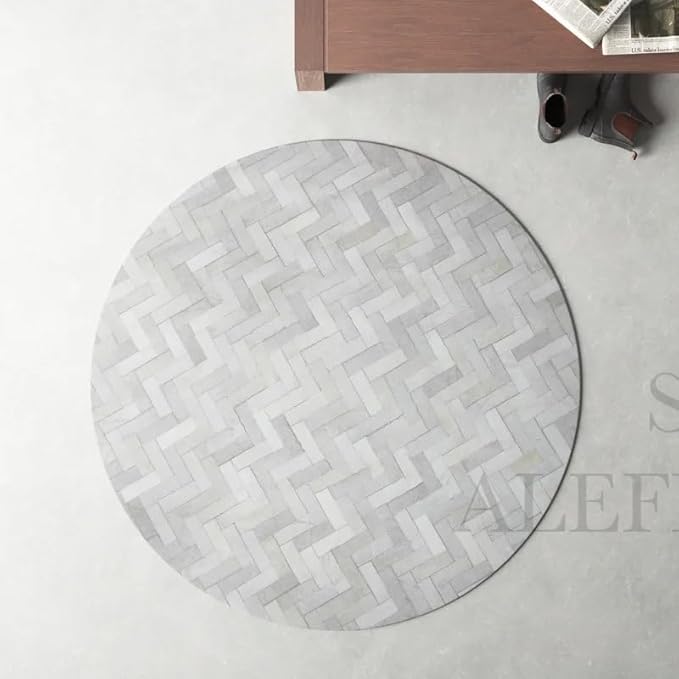 Sn Alef Home Soft Textured Round Rug | White & Grey Woven Carpet for Living Room Bedroom | Minimalist Handcrafted Circular Floor Mat for Home & Decor (Gray_9x9 ft)