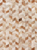 Faux Cowhide Chevron Pattern Area Rug – Beige Geometric Leather Carpet | Modern Durable Floor Accent for Living Room, Bedroom, Dining Room & Office | Size 9x12 ft