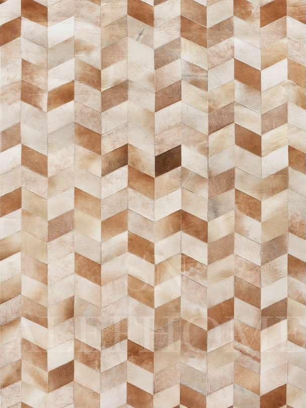 Faux Cowhide Chevron Pattern Area Rug – Beige Geometric Leather Carpet | Modern Durable Floor Accent for Living Room, Bedroom, Dining Room & Office | Size 5x8 ft