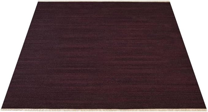 Rugsotic Carpets Hand Woven Flat Weave Kilim Wool ECO-Friendly Area Rugs - 6'x6', Square Shape, Plum Color, Solid Plain Design, Low Pile Handmade Area Rugs for Living Room, Bed Room (D00111)