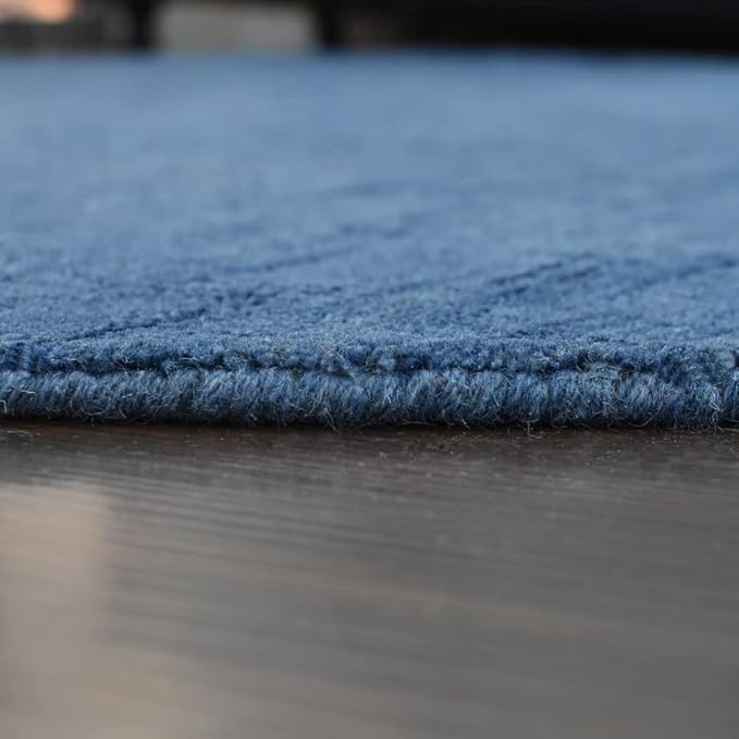 Hand Knotted Loom Wool ECO-Friendly Area Rugs - 6'x6', Round, Blue Color, Solid Plain Design, High Pile Thick Handmade Anti Skid Area Rugs for Living Room, Bed Room (L00111)