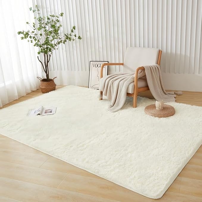 Andency 8x10 Area Rugs for Living Room, Cream Non-Slip Fluffy Soft Large Shag Bedroom Carpet, Big Indoor Thick Nursery Rug for Kids Dorm Home Decor Aesthetic