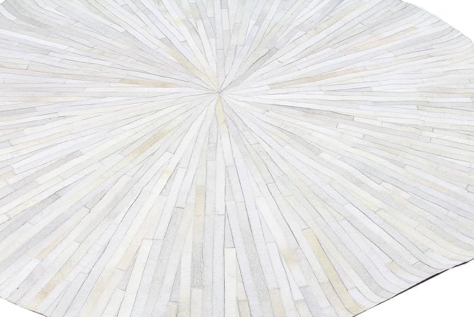 Faux Cowhide Round Area Rug | Non-Slip Leather Floor Carpet for Living Room, Bedroom, and Home Décor | Modern Stylish Accent Rug(White_4x4)