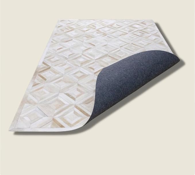 Premium Diamond Patterned Leather Area Rug - 2.5X8 ft - White- Luxury Non Slip Floor Accent for Dining Room, Living Room, Entryway, Elegant Collection Indoor Carpet