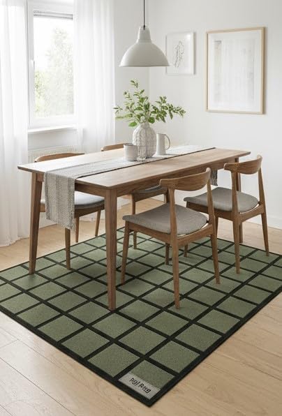 Handmade Wool Area Rug & Runner | Modern Grid Pattern Carpet for Living Room, Bedroom, Hallway & Home Décor | Multiple