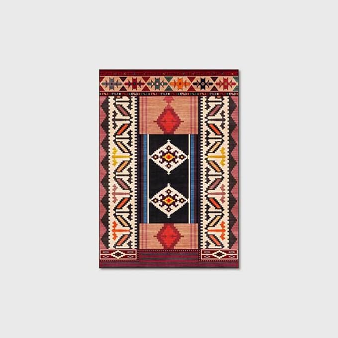 Vintage Boho Area Rugs Multicolor Ethnic Style Geometric Splicing Carpets Bedroom Living Room Kitchen Floor Mats Indoor Outdoor Non-Shedding Runner Rug Home Décor Carpet 1.3' X 2'