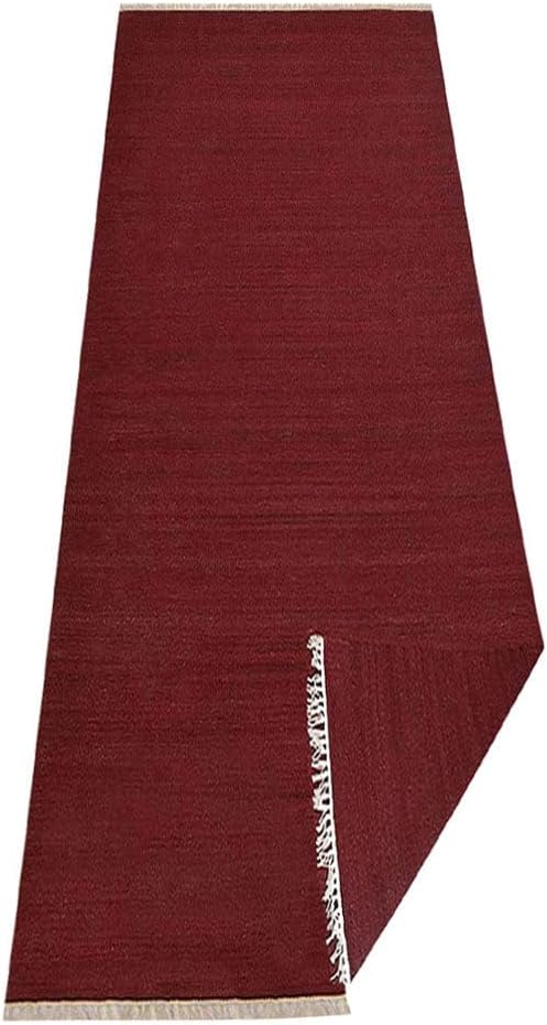Rugsotic Carpets Hand Woven Flat Weave Kilim Wool ECO-Friendly Area Rugs - 2'6''x6', Runner Shape, Dark Red Color, Solid Plain Design, Low Pile Handmade Rugs for Living Room, Bed Room (D00111)