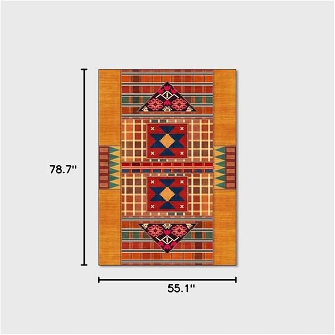 Vintage Boho Area Rugs Multicolor Ethnic Style Geometric Splicing Carpets Bedroom Living Room Kitchen Floor Mats Indoor Outdoor Non-Shedding Runner Rug Home Décor Carpet 4.5' X 6.5'