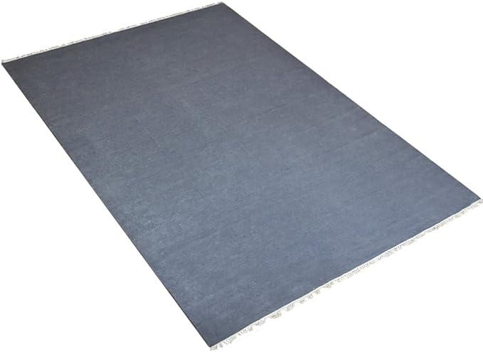 Rugsotic Carpets Hand Woven Flat Weave Kilim Wool ECO-Friendly Area Rugs - 6'x9', Rectangle Shape, Light Charcoal Color, Solid Plain Design, Low Pile Handmade Rugs for Living Room (D00111)