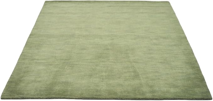 Hand Knotted Loom Wool ECO-Friendly Area Rugs - 6'x6', Square, Green Color, Solid Plain Design, High Pile Thick Handmade Anti Skid Area Rugs for Living Room, Bed Room (L00111)