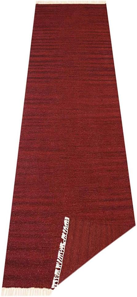 Rugsotic Carpets Hand Woven Flat Weave Kilim Wool ECO-Friendly Area Rugs - 2'6''x10', Runner Shape, Burgundy Color, Solid Plain Design, Low Pile Handmade Rugs for Living Room, Bed Room (D00111)