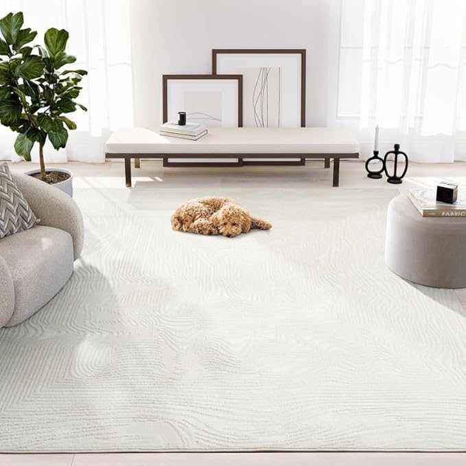 Abani Zen 5' x 8' Cream Rug – Neutral Layered Wavy Borders Pattern, Soft Area Rug for Living Room & Bedroom, Durable & Easy to Clean