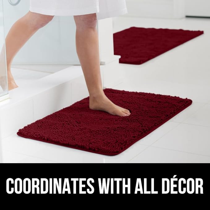 GORILLA GRIP Bath Rug Mat, Thick Soft Absorbent Chenille, Quick Dry Microfiber Mats, Rubber Backing Washable Shower Floor Rugs, US Designed Bathroom Bathmat Home Decor Accessories, 24x17, Burgundy