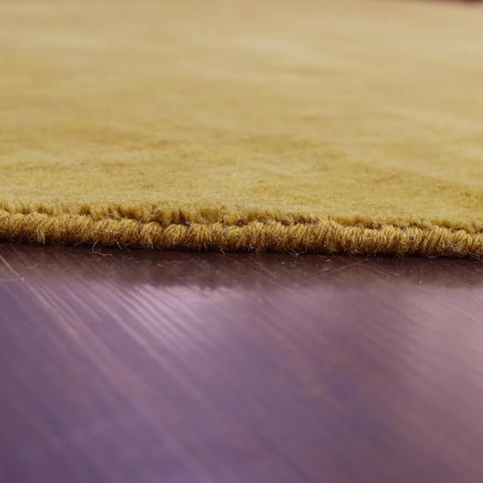 Hand Knotted Loom Wool ECO-Friendly Area Rugs - 6'x6', Round, Gold Color, Solid Plain Design, High Pile Thick Handmade Anti Skid Area Rugs for Living Room, Bed Room (L00111)