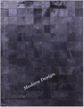 Modern Design Premium Cowhide Leather Carpet with Chevron Pattern, Area Rug (Black, 5x8)