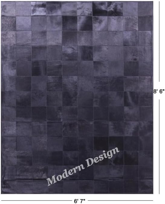 Modern Design Premium Cowhide Leather Carpet with Chevron Pattern, Area Rug (Black, 3x12)