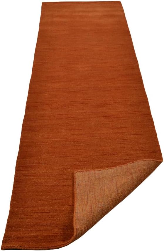Hand Knotted Loom Wool ECO-Friendly Area Rugs - 2'6''x10', Runner, Orange Color, Solid Plain Design, High Pile Handmade Anti Skid Area Rugs for Living Room, Bed Room (L00111)