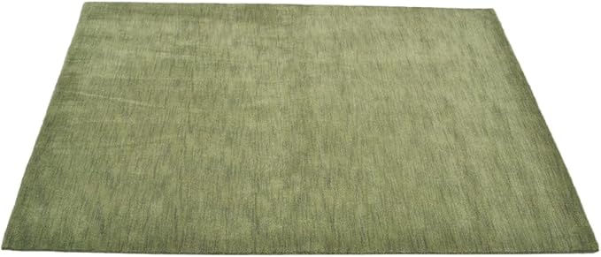 Hand Knotted Loom Wool ECO-Friendly Area Rugs - 6'x6', Square, Green Color, Solid Plain Design, High Pile Thick Handmade Anti Skid Area Rugs for Living Room, Bed Room (L00111)