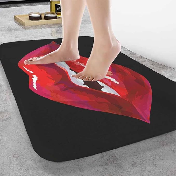Red Lips Bath Mats for Bathroom Sexy Biting Red Hot Lips Kiss Floor Bath Rugs Machine Washable Bathmat Carpet Rug Room Decor for Shower Floor 20 X 31 Inch Mat