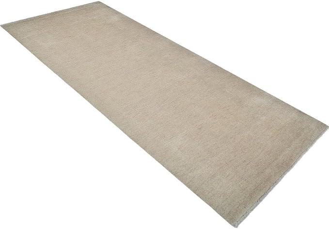 Rugsotic Carpets Hand Knotted Loom Wool ECO-Friendly Area Rugs - 2'6''x6', Runner, Beige Color, Solid Plain Design, High Pile Handmade Anti Skid Area Rugs for Living Room, Bed Room (L00111)