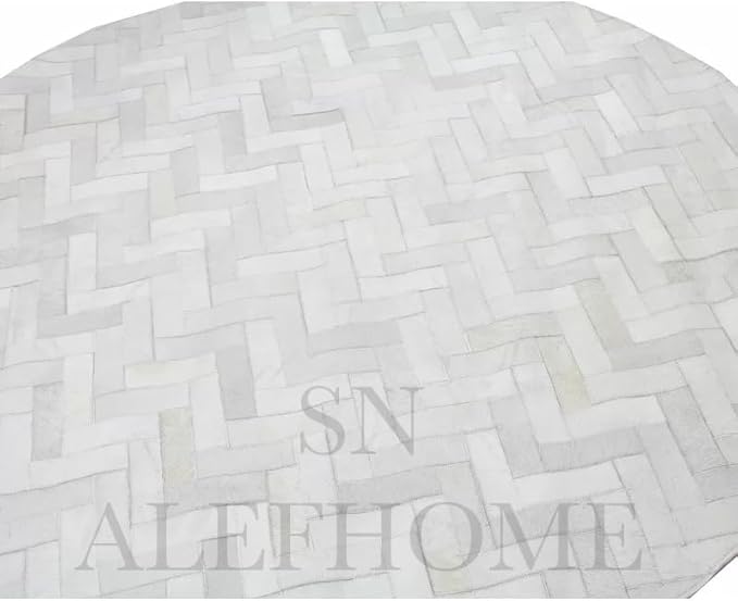 Sn Alef Home Soft Textured Round Rug | White & Grey Woven Carpet for Living Room Bedroom | Minimalist Handcrafted Circular Floor Mat for Home & Decor (Gray_9x9 ft)