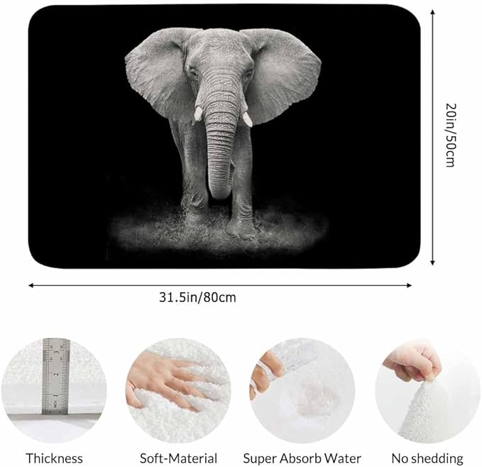Elephant Bath Rugs Microfiber Bathroom Mat Soft Plush Shaggy Shower Mat for Bathroom Fluffy Comfortable Water Absorbent Carpet Non-Slip Machine Washable 20"X30"