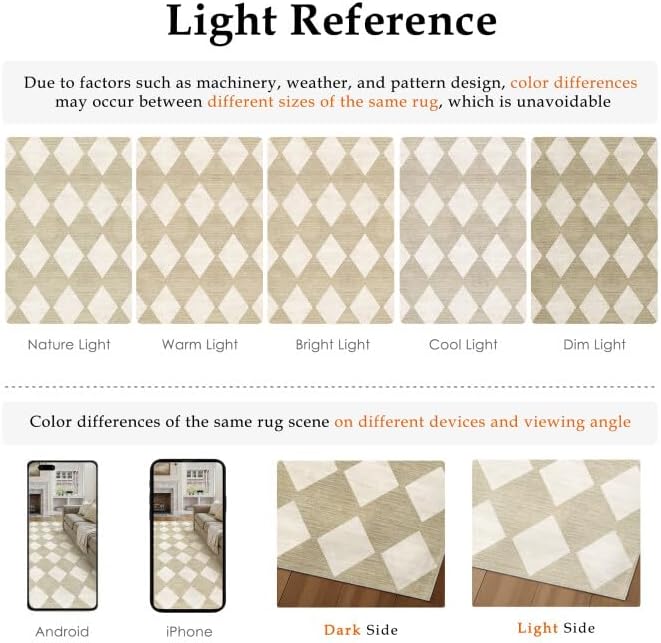 3x5 Checkered Area Rugs for Living Room Beige Machine Washable Large Rug Non-Slip Stain Resistant Low Pile Boho Accent Indoor Throw Carpet for Office Bedroom Dining Room Classroom