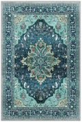Area Rugs Square 6ft Washable Non-Slip, Floral Vintage Distress Print Pattern Medallion Carpet for Living Room Bedroom Dining Room, Teal Green Lake Blue Turquoise