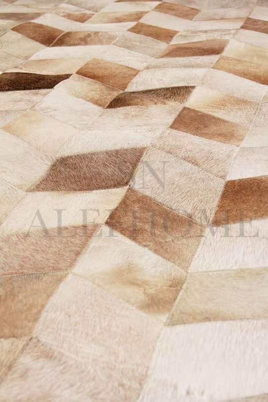 Faux Cowhide Chevron Pattern Area Rug – Beige Geometric Leather Carpet | Modern Durable Floor Accent for Living Room, Bedroom, Dining Room & Office | Size 4x6 ft