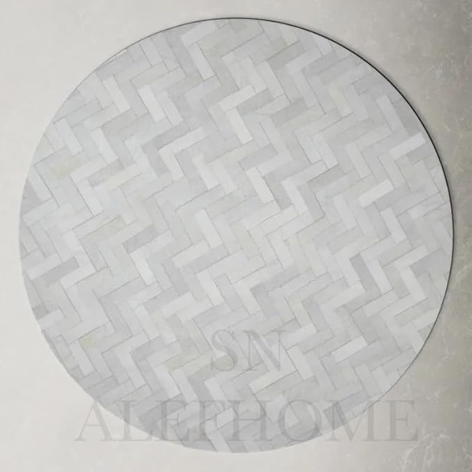 Sn Alef Home Soft Textured Round Rug | White & Grey Woven Carpet for Living Room Bedroom | Minimalist Handcrafted Circular Floor Mat for Home & Decor(Gray_3x3 ft)