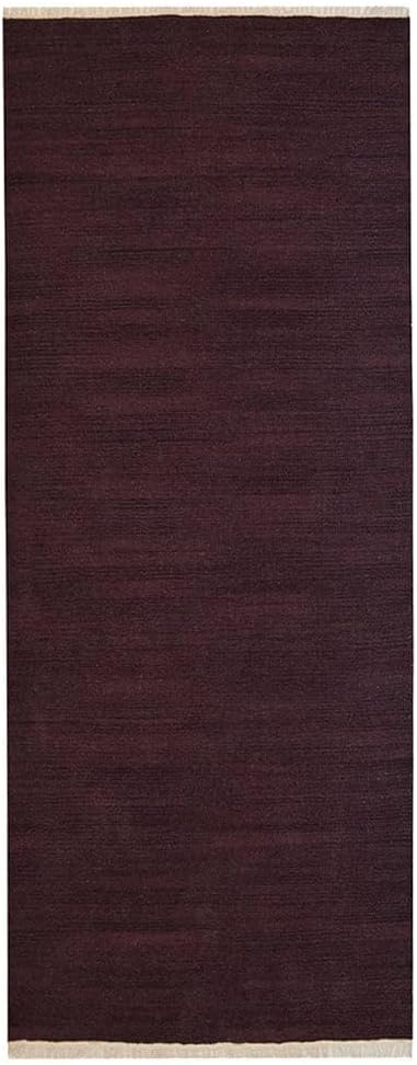 Rugsotic Carpets Hand Woven Flat Weave Kilim Wool ECO-Friendly Area Rugs - 2'6''x10', Runner Shape, Plum Color, Solid Plain Design, Low Pile Handmade Area Rugs for Living Room, Bed Room (D00111)