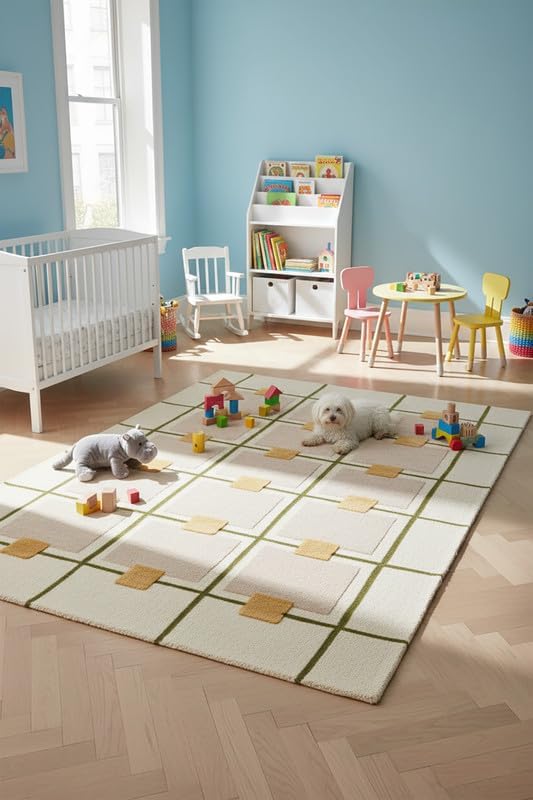Greer Hand-Tufted Wool Rug - Elegant Taupe and Olive Geometric Pattern for Sophisticated Home Decor (4x6 Ft)