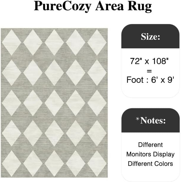 6x9 Checkered Area Rugs for Living Room Grey Machine Washable Large Rug Non-Slip Stain Resistant Low Pile Boho Accent Indoor Throw Carpet for Bedroom Dining Room Classroom